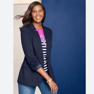 Sold! Easy Knit Twill Notch Collar Blazer Navy Blue 6 Petite (6P)